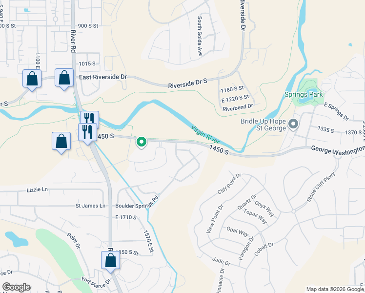 map of restaurants, bars, coffee shops, grocery stores, and more near 1727 Flagstone Road in St. George