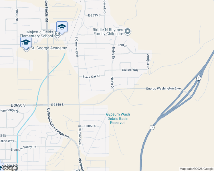 map of restaurants, bars, coffee shops, grocery stores, and more near 3477 South Pecos Drive in Washington