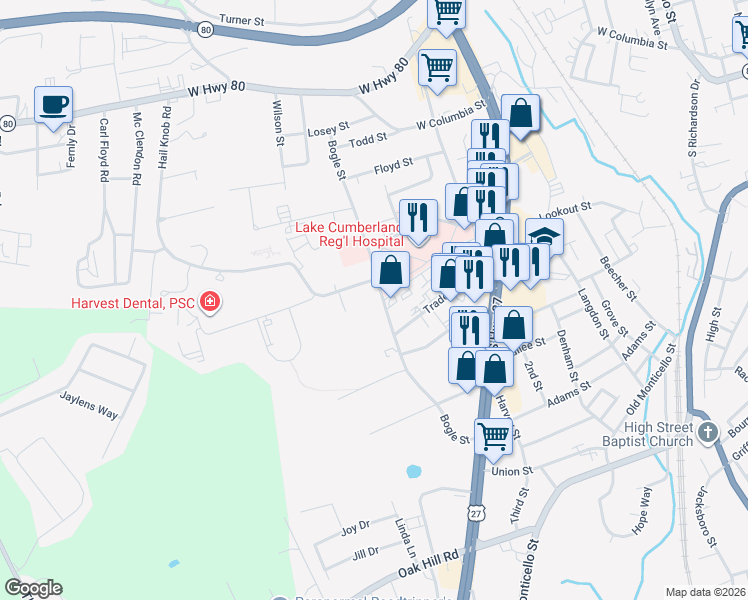 map of restaurants, bars, coffee shops, grocery stores, and more near 805 Hail Knob Road in Somerset