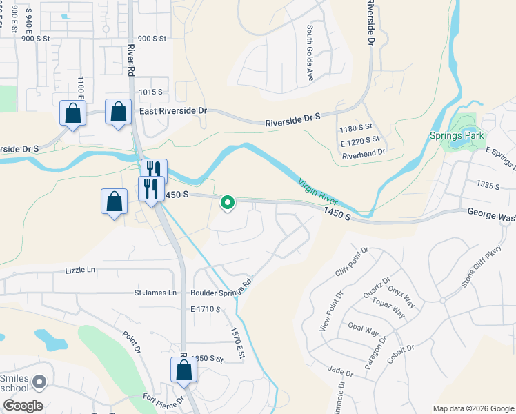 map of restaurants, bars, coffee shops, grocery stores, and more near 1620 1450 South in St. George