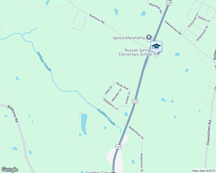 map of restaurants, bars, coffee shops, grocery stores, and more near Rose Avenue in Russell Springs