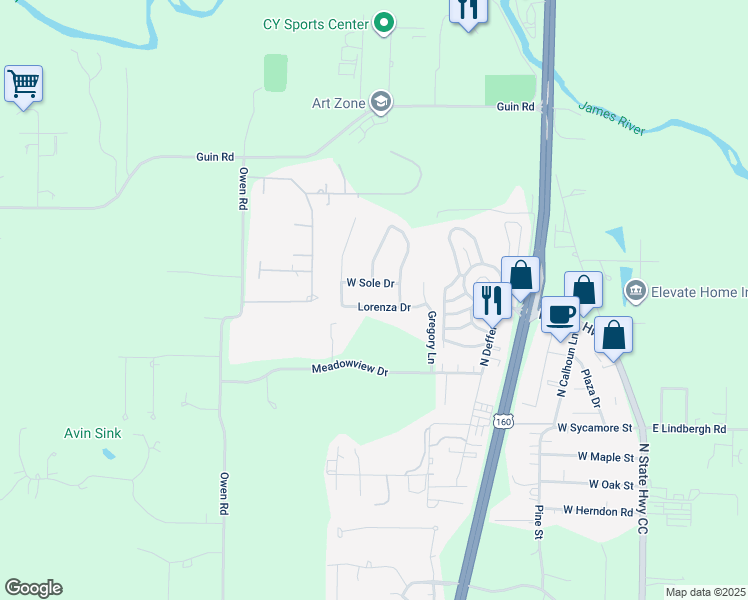 map of restaurants, bars, coffee shops, grocery stores, and more near 867 West Sole Drive in Nixa