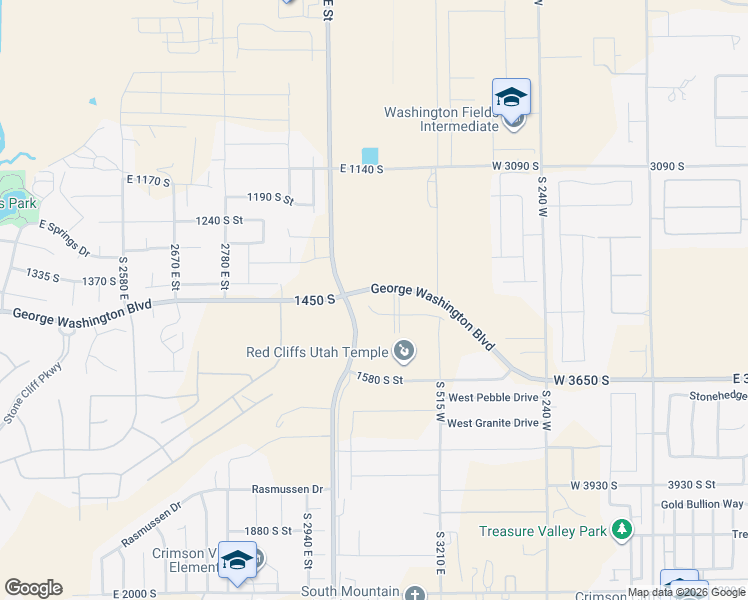 map of restaurants, bars, coffee shops, grocery stores, and more near 3047 Red Cliffs View Court in St. George