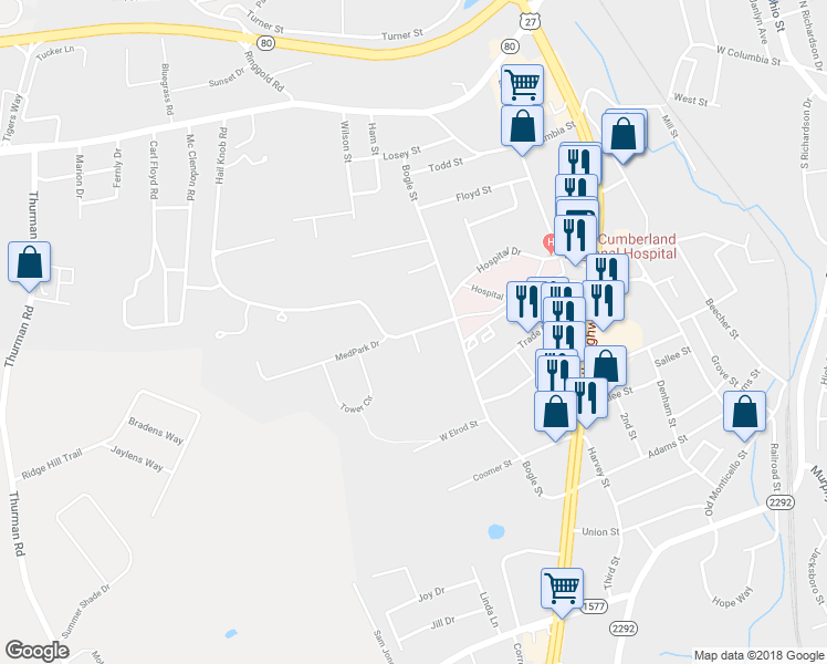 map of restaurants, bars, coffee shops, grocery stores, and more near 800 Hail Knob Road in Somerset