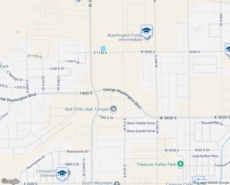map of restaurants, bars, coffee shops, grocery stores, and more near 1481 South Red Cliffs Temple Lane in St. George