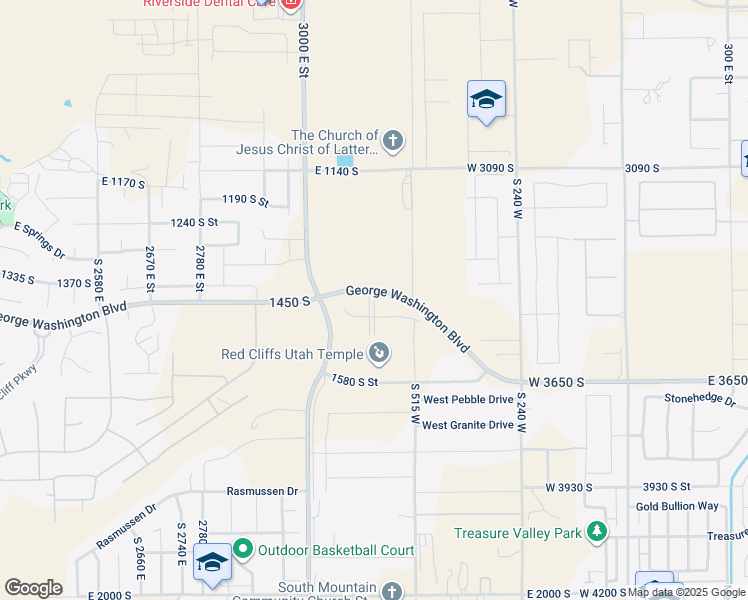 map of restaurants, bars, coffee shops, grocery stores, and more near 1468 South Red Cliffs Temple Lane in St. George