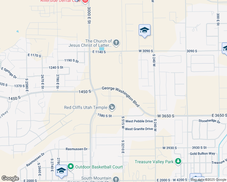 map of restaurants, bars, coffee shops, grocery stores, and more near 1481 South Red Cliffs Temple Lane in St. George