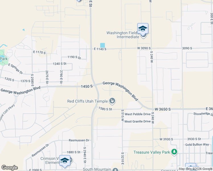 map of restaurants, bars, coffee shops, grocery stores, and more near 1468 South Red Cliffs Temple Lane in St. George