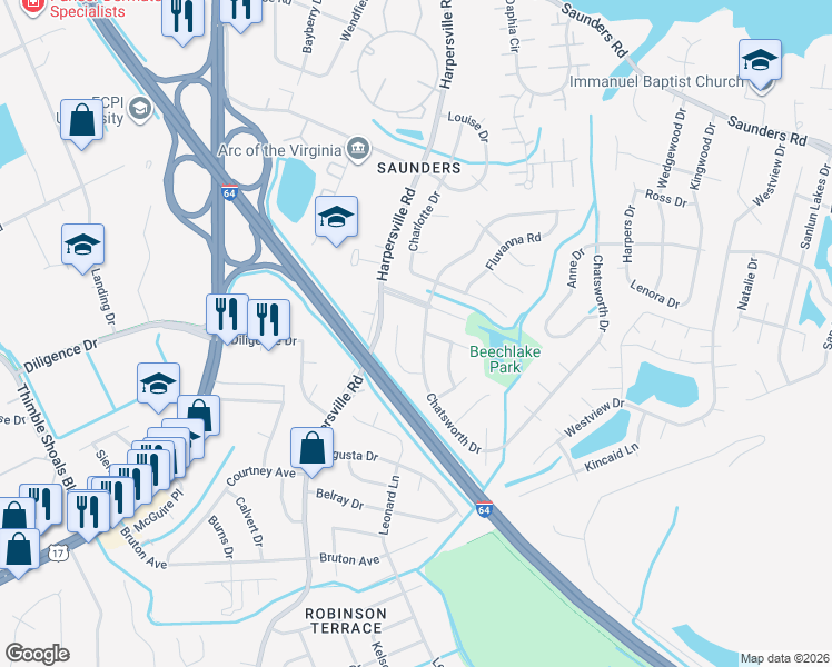 map of restaurants, bars, coffee shops, grocery stores, and more near 830 Olive Drive in Newport News