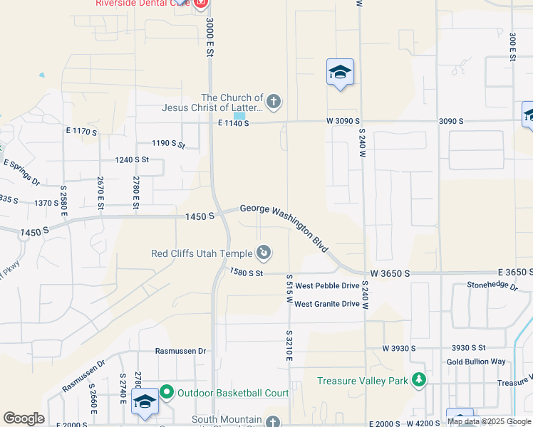 map of restaurants, bars, coffee shops, grocery stores, and more near 1481 South Red Cliffs Temple Lane in St. George