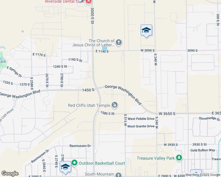 map of restaurants, bars, coffee shops, grocery stores, and more near South Red Cliffs Temple Lane in St. George