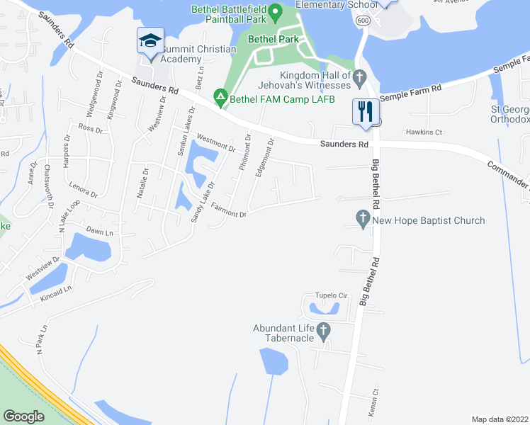 map of restaurants, bars, coffee shops, grocery stores, and more near 125 Fairmont Dr in Hampton