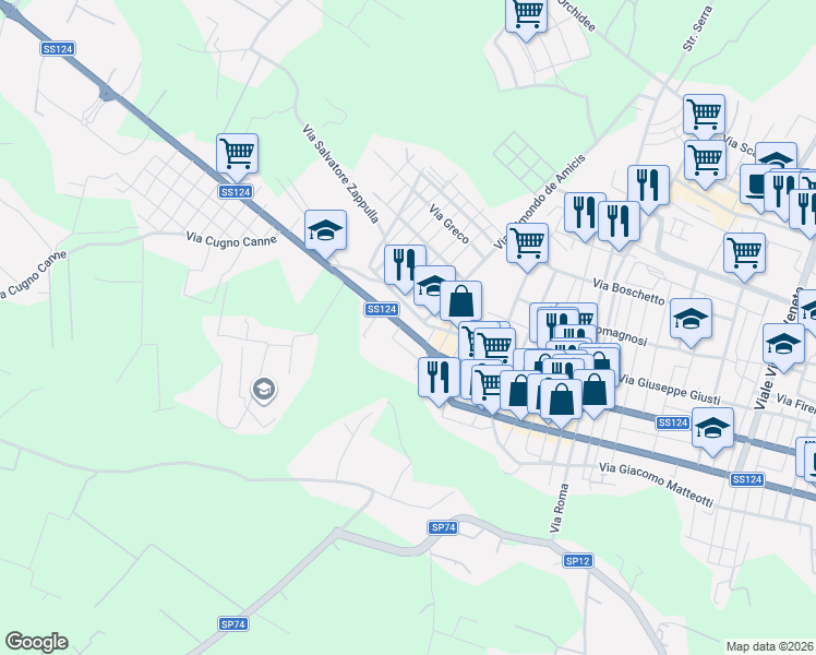 map of restaurants, bars, coffee shops, grocery stores, and more near 75 Corso Vittorio Emanuele in Floridia