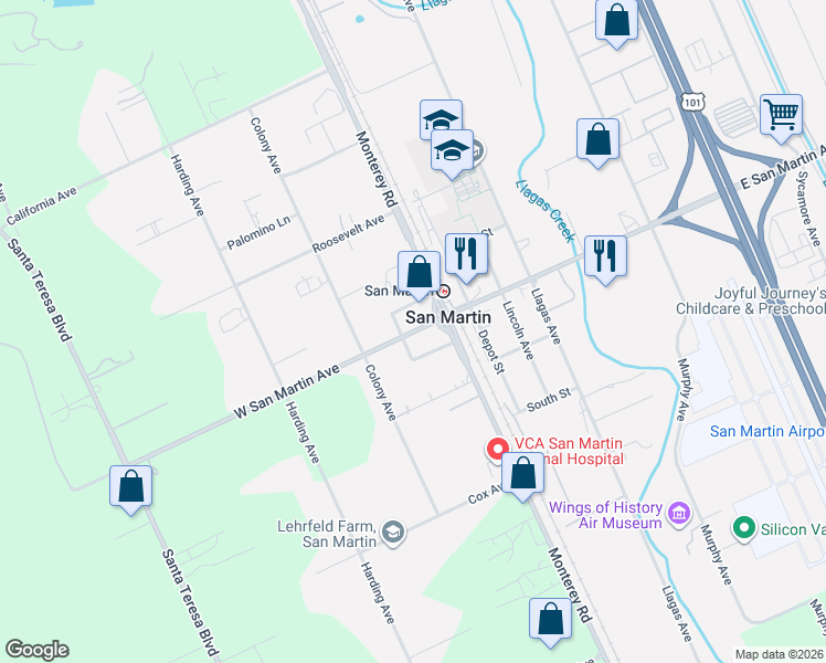 map of restaurants, bars, coffee shops, grocery stores, and more near in San Martin