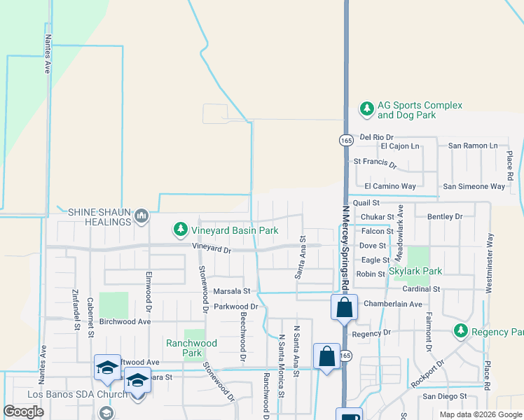 map of restaurants, bars, coffee shops, grocery stores, and more near 746 Rhone Court in Los Banos