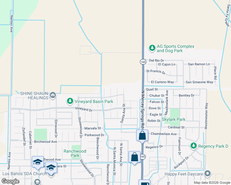 map of restaurants, bars, coffee shops, grocery stores, and more near 749 Blanc De Noir Court in Los Banos
