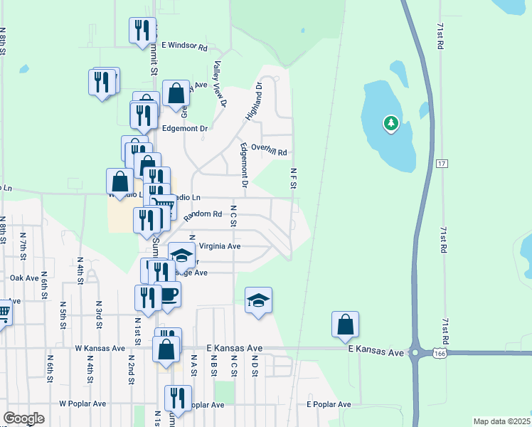 map of restaurants, bars, coffee shops, grocery stores, and more near 334 Random Road in Arkansas City