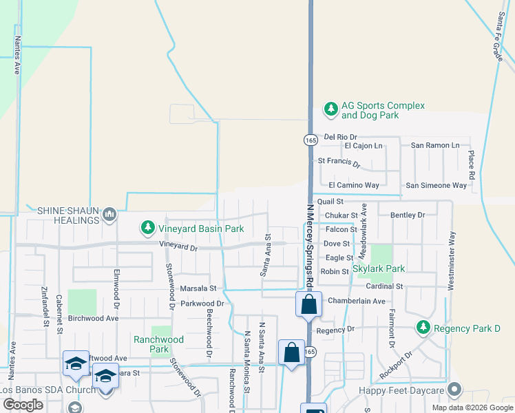 map of restaurants, bars, coffee shops, grocery stores, and more near 749 Blanc De Noir Court in Los Banos