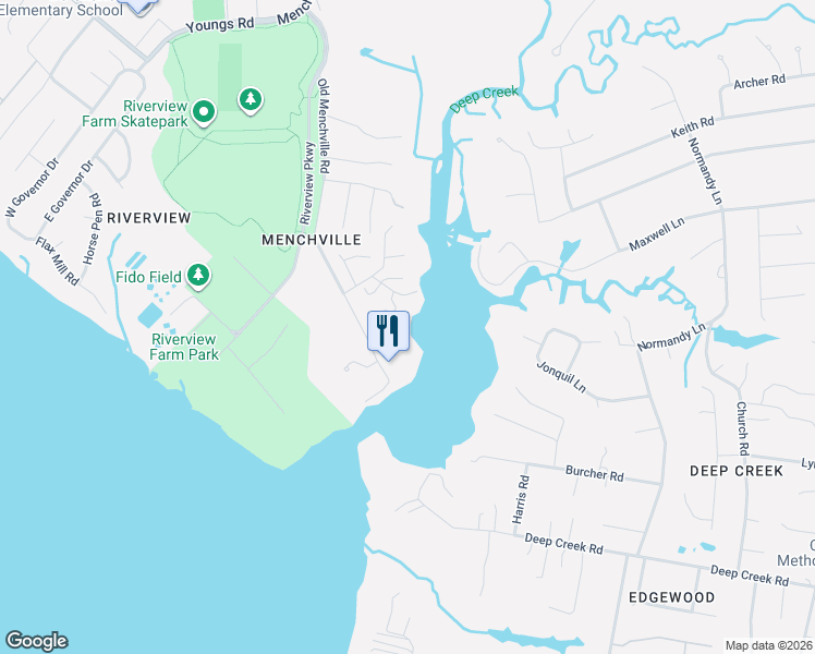 map of restaurants, bars, coffee shops, grocery stores, and more near 470 Menchville Road South in Newport News