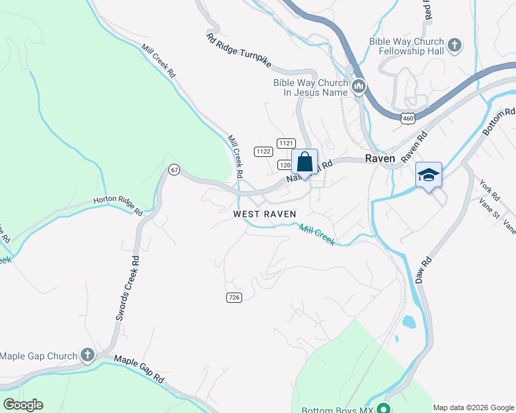 map of restaurants, bars, coffee shops, grocery stores, and more near State Route 750 in Raven