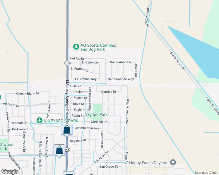 map of restaurants, bars, coffee shops, grocery stores, and more near 1457 Quail Street in Los Banos
