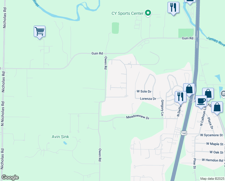 map of restaurants, bars, coffee shops, grocery stores, and more near 913 West Sole Drive in Nixa
