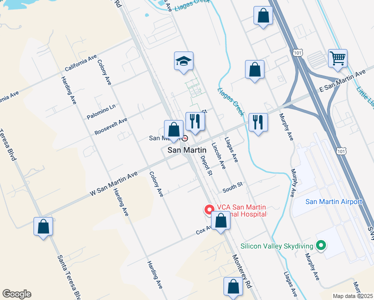 map of restaurants, bars, coffee shops, grocery stores, and more near in San Martin