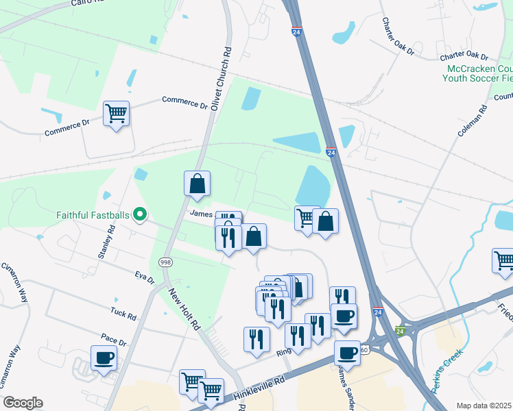 map of restaurants, bars, coffee shops, grocery stores, and more near 4501 Nace Lane in Paducah