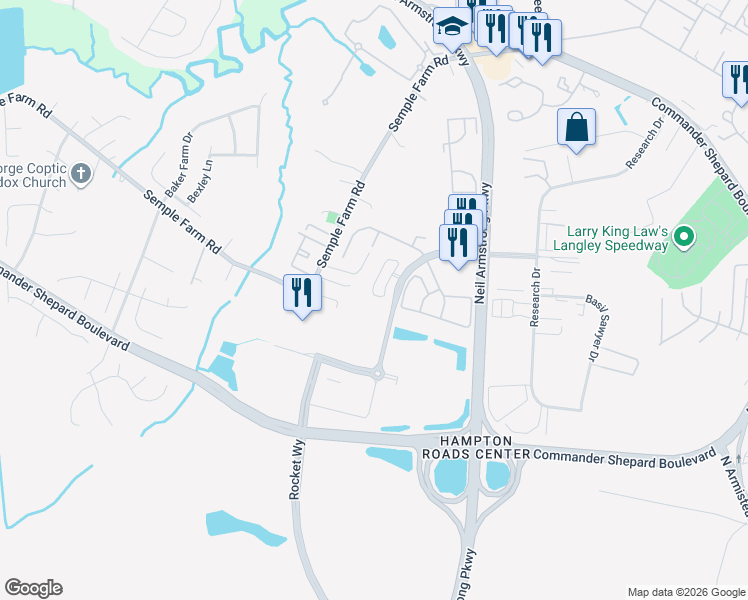 map of restaurants, bars, coffee shops, grocery stores, and more near 29 Madison Chase in Hampton