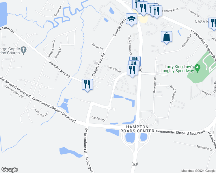 map of restaurants, bars, coffee shops, grocery stores, and more near 37 Madison Chase in Hampton