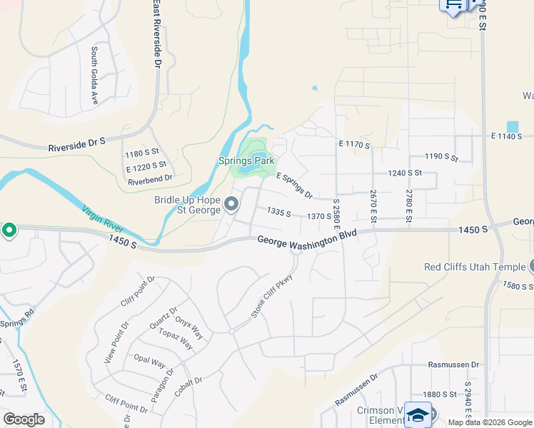 map of restaurants, bars, coffee shops, grocery stores, and more near 2384 East Lake Drive in St. George