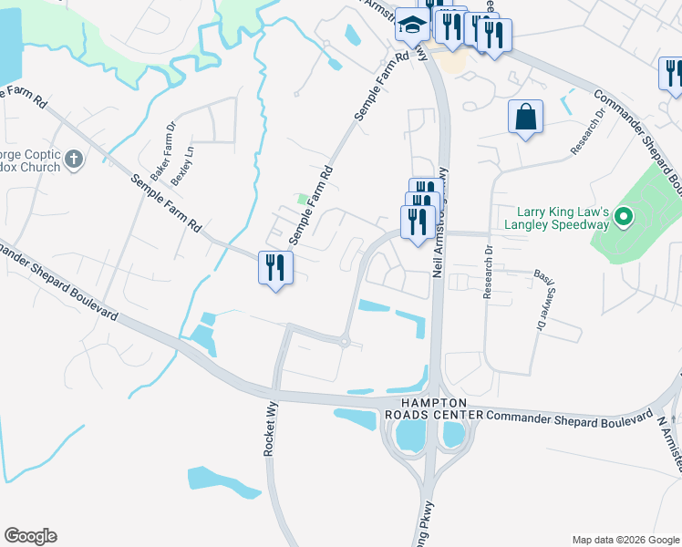 map of restaurants, bars, coffee shops, grocery stores, and more near 29 Madison Chase in Hampton