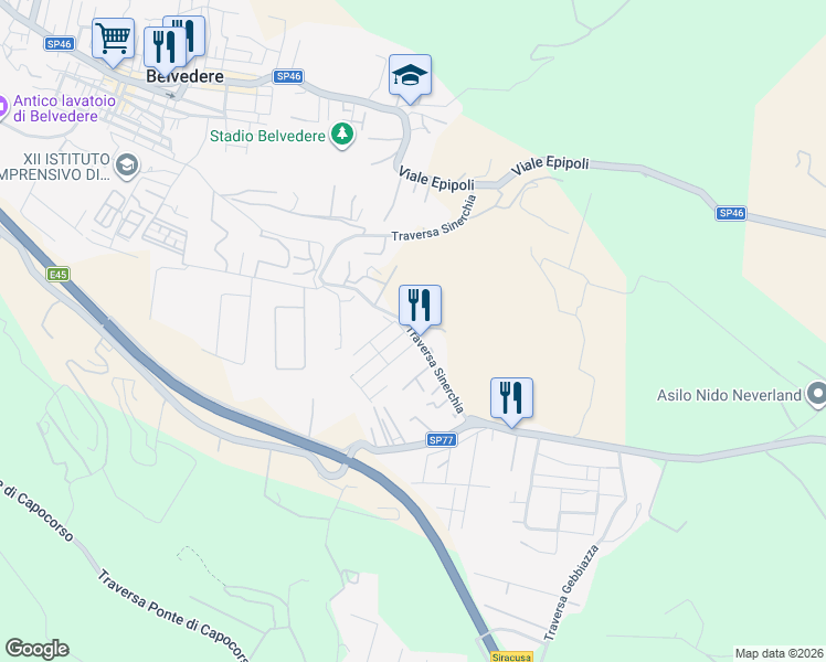 map of restaurants, bars, coffee shops, grocery stores, and more near 1 Traversa Sinerchia in Libero consorzio comunale di Siracusa