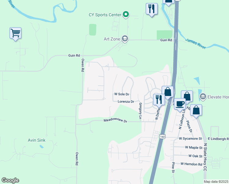 map of restaurants, bars, coffee shops, grocery stores, and more near 867 West Sole Drive in Nixa
