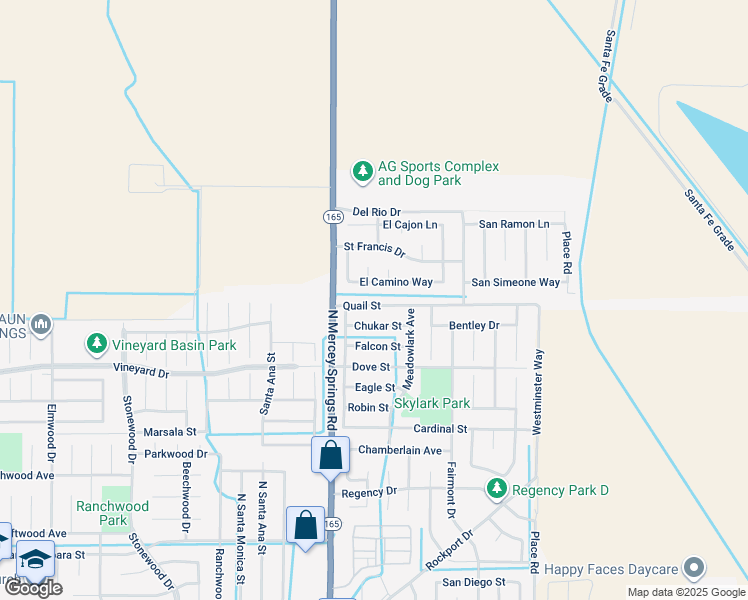 map of restaurants, bars, coffee shops, grocery stores, and more near 1338 Quail Street in Los Banos