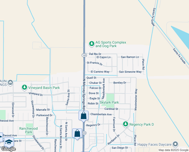 map of restaurants, bars, coffee shops, grocery stores, and more near 1338 Quail Street in Los Banos