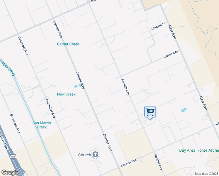 map of restaurants, bars, coffee shops, grocery stores, and more near 12515 Foothill Avenue in San Martin