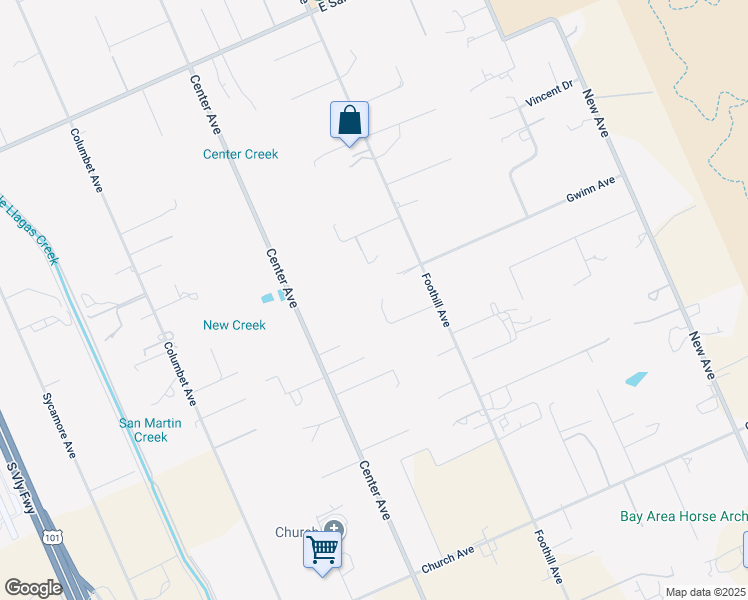map of restaurants, bars, coffee shops, grocery stores, and more near 12515 Foothill Avenue in San Martin