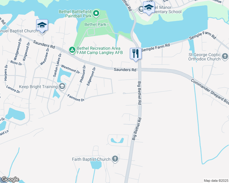 map of restaurants, bars, coffee shops, grocery stores, and more near 29 Newgate Village Road in Hampton