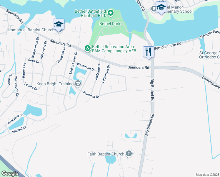 map of restaurants, bars, coffee shops, grocery stores, and more near 12 Ashmont Circle in Hampton