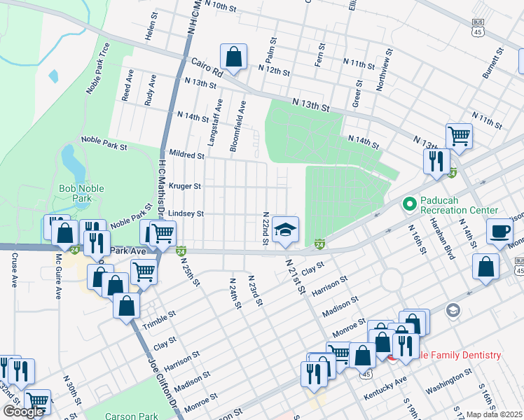map of restaurants, bars, coffee shops, grocery stores, and more near 825 North 22nd Street in Paducah