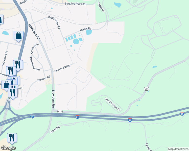 map of restaurants, bars, coffee shops, grocery stores, and more near 5746 Reserve Way in Dublin
