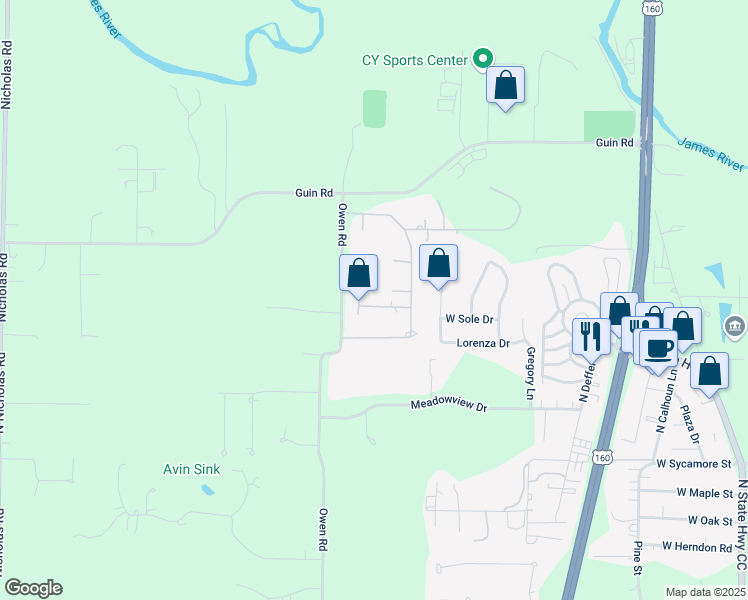map of restaurants, bars, coffee shops, grocery stores, and more near 913 West Sole Drive in Nixa