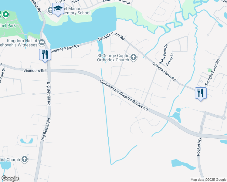 map of restaurants, bars, coffee shops, grocery stores, and more near 3 Saddle Lane in Hampton