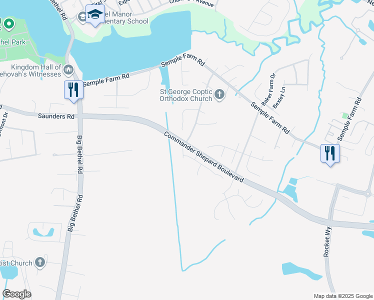 map of restaurants, bars, coffee shops, grocery stores, and more near 3 Saddle Lane in Hampton