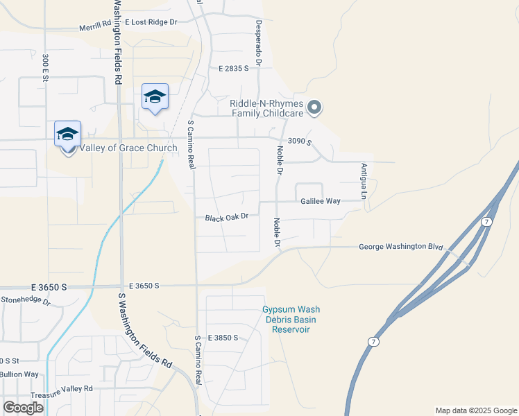 map of restaurants, bars, coffee shops, grocery stores, and more near South Pecos Drive in Washington