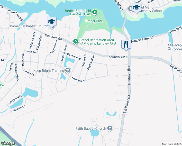 map of restaurants, bars, coffee shops, grocery stores, and more near 6 Ashmont Circle in Hampton