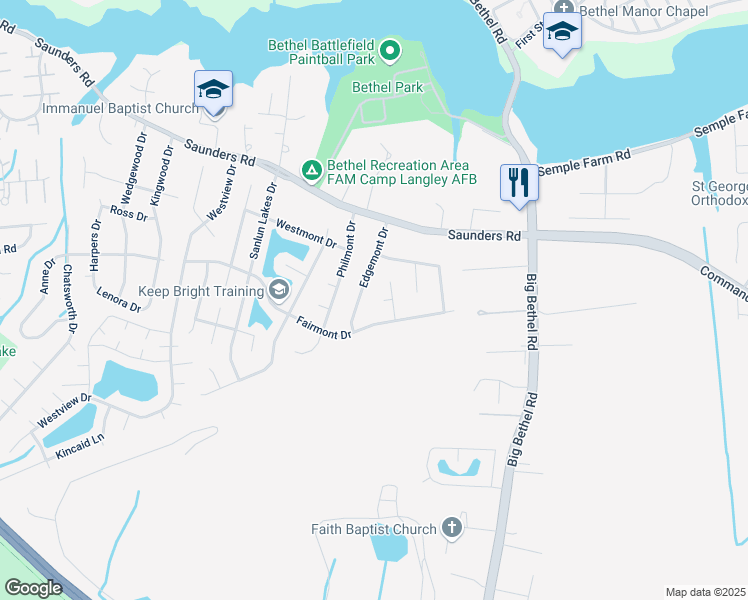 map of restaurants, bars, coffee shops, grocery stores, and more near 6 Ashmont Circle in Hampton