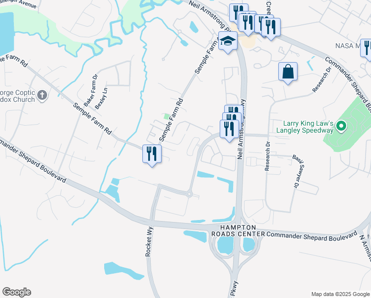map of restaurants, bars, coffee shops, grocery stores, and more near 57 Madison Chase in Hampton