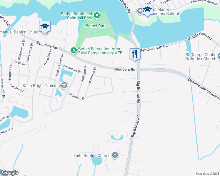 map of restaurants, bars, coffee shops, grocery stores, and more near 29 Newgate Village Road in Hampton